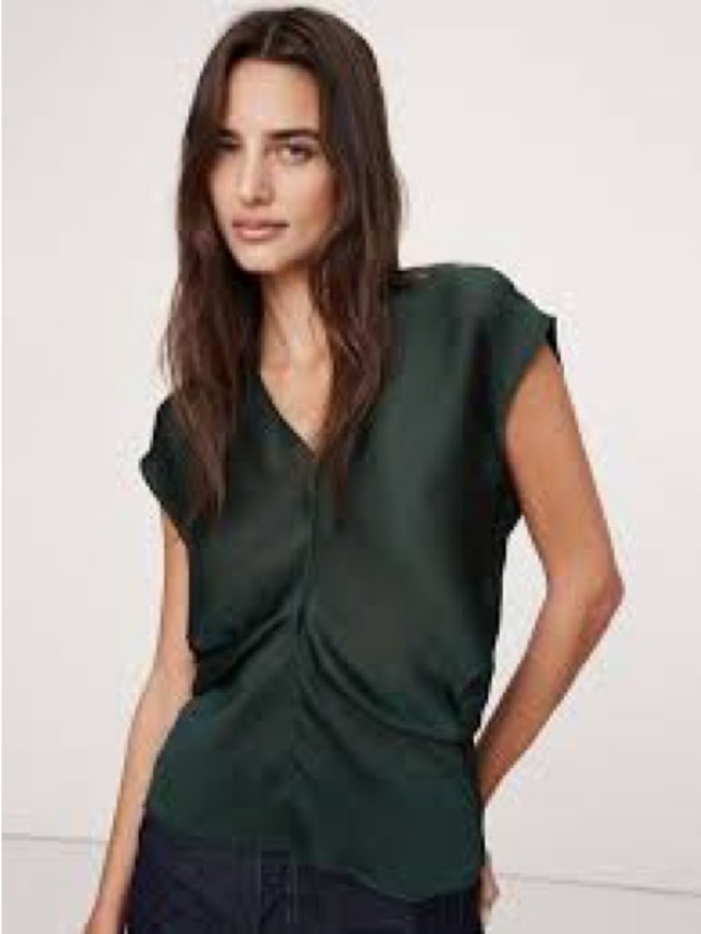 Banana Republic Dark Green V-Neck Cap Sleeve Blouse